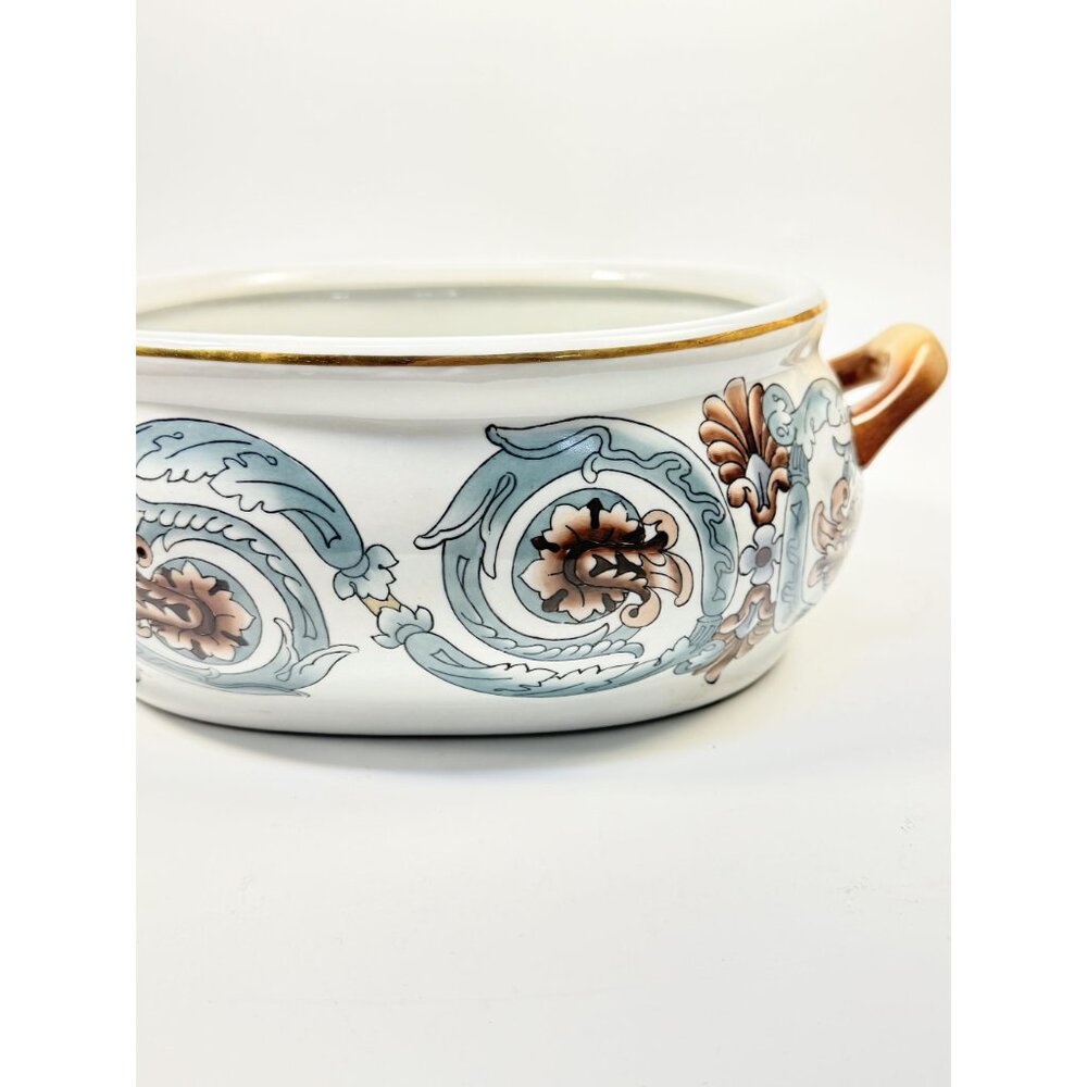 Jardiniere Planter Pot Hand Painted Handled Ceramaic Teal Brown Home Decor Decor - Picture 12 of 16